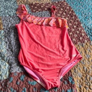 Speedo Kids One Piece - Coral with Floral Ruffle